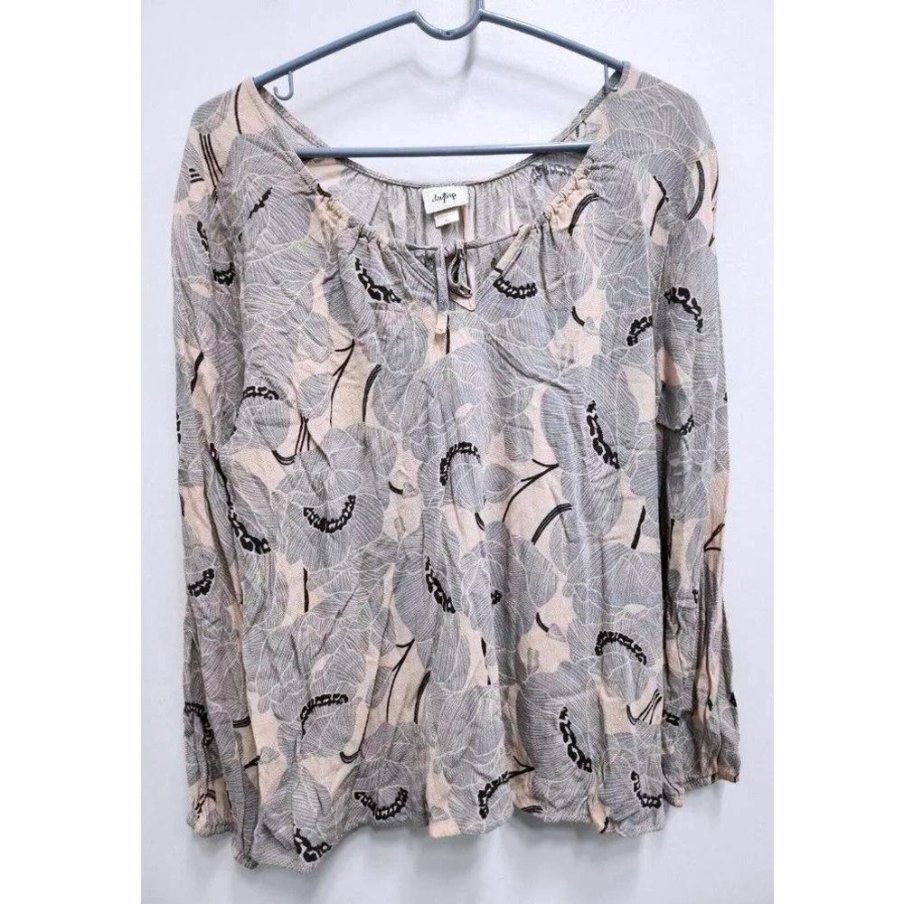 Daytrip Floral Blouse Womens XL Gray Pink Boho Peasant Top Long Sleeve